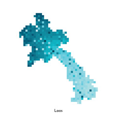 Vector isolated geometric illustration with simple icy blue shape of Laos map. Pixel art style for NFT template. Dotted logo with gradient texture for design on white background