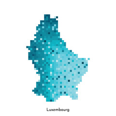 Fototapeta na wymiar Vector isolated geometric illustration with simple icy blue shape of Luxembourg map. Pixel art style for NFT template. Dotted logo with gradient texture for design on white background