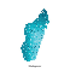 Fototapeta premium Vector isolated geometric illustration with simple icy blue shape of Madagascar map. Pixel art style for NFT template. Dotted logo with gradient texture for design on white background