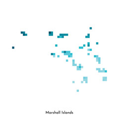 Vector isolated geometric illustration with simple icy blue shape of Marshall Islands map. Pixel art style for NFT template. Dotted logo with gradient texture for design on white background