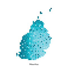 Fototapeta premium Vector isolated geometric illustration with simple icy blue shape of Mauritius map. Pixel art style for NFT template. Dotted logo with gradient texture for design on white background