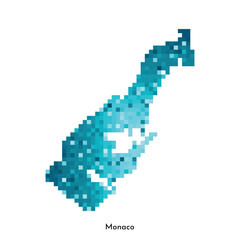 Fototapeta premium Vector isolated geometric illustration with simple icy blue shape of Monaco map. Pixel art style for NFT template. Dotted logo with gradient texture for design on white background