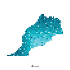 Vector isolated geometric illustration with simple icy blue shape of Morocco map. Pixel art style for NFT template. Dotted logo with gradient texture for design on white background
