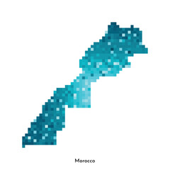 Fototapeta na wymiar Vector isolated geometric illustration with simple icy blue shape of Morocco map. Pixel art style for NFT template. Dotted logo with gradient texture for design on white background