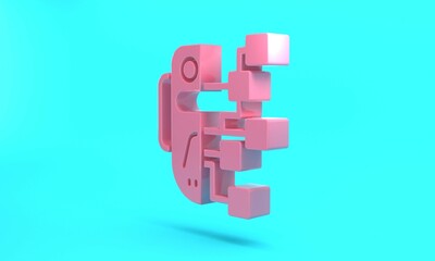 Fototapeta premium Pink Humanoid robot icon isolated on turquoise blue background. Artificial intelligence, machine learning, cloud computing. Minimalism concept. 3D render illustration