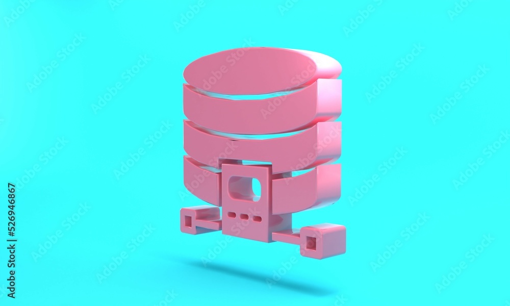 Poster pink cloud database icon isolated on turquoise blue background. cloud computing concept. digital ser