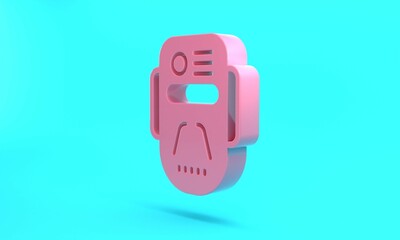 Pink Artificial intelligence robot icon isolated on turquoise blue background. Machine learning, cloud computing. Minimalism concept. 3D render illustration
