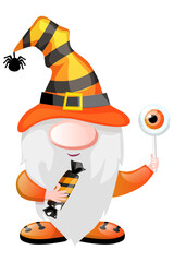 Obraz premium Orange gnome with candy and lollipop for Halloween Day