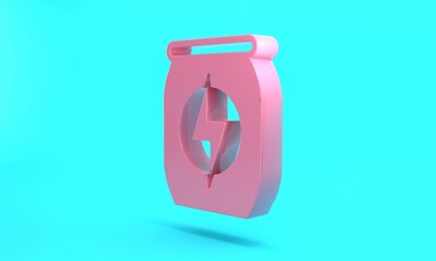 Pink Energy drink icon isolated on turquoise blue background. Minimalism concept. 3D render illustration