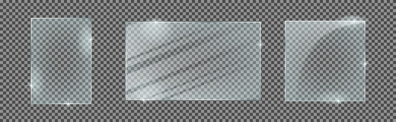 Set of glass plates isolated on a transparent background