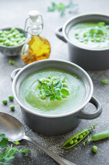 Fresh vegetable soup made of green peas