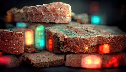 old aged brick podium display abstract background, 3d render, 3d illustration