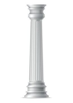 Antique column, realistic icon. Classic stone pillar of roman or greece architecture with twisted and groove ornament for facade design