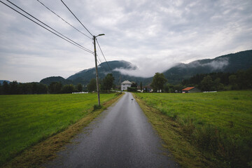 Fototapeta na wymiar Road to the mountains, Os, Bjørnafjorden, Norway