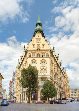 Beautiful old building with painting. Prague, Czech Republic.