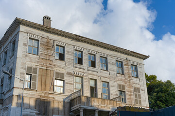 Old white Turkish vintage house in the Bosphorus. Istanbul Turkey.