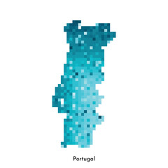 Fototapeta premium Vector isolated geometric illustration with simple icy blue shape of Portugal map. Pixel art style for NFT template. Dotted logo with gradient texture for design on white background