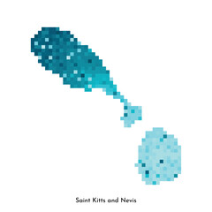 Vector isolated geometric illustration with simple icy blue shape of Saint Kitts and Nevis map. Pixel art style for NFT template. Dotted logo with gradient texture for design on white background