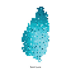Fototapeta premium Vector isolated geometric illustration with simple icy blue shape of Saint Lucia map. Pixel art style for NFT template. Dotted logo with gradient texture for design on white background