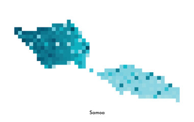 Vector isolated geometric illustration with simple icy blue shape of Samoa map. Pixel art style for NFT template. Dotted logo with gradient texture for design on white background