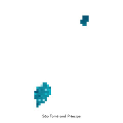 Vector isolated geometric illustration with simple icy blue shape of Sao Tome and Principe map. Pixel art style for NFT template. Dotted logo with gradient texture for design on white background