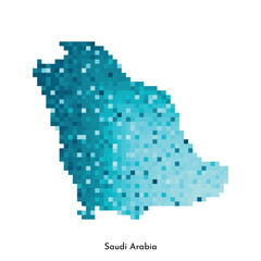 Vector isolated geometric illustration with simple icy blue shape of Saudi Arabia map. Pixel art style for NFT template. Dotted logo with gradient texture for design on white background