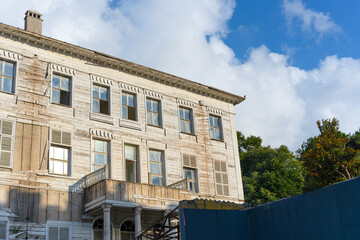 Old white Turkish vintage house in the Bosphorus. Istanbul Turkey.