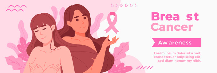breast cancer awareness month horizontal banner vector illustration design