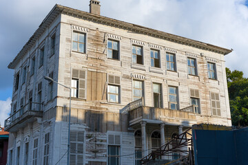 Old white Turkish vintage house in the Bosphorus. Istanbul Turkey.