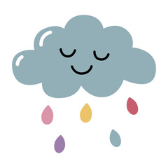 Cute cartoon kawaii cloud with rain