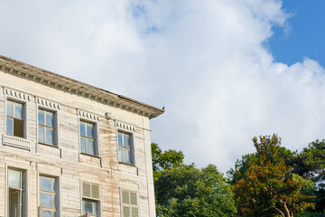 Old white Turkish vintage house in the Bosphorus. Istanbul Turkey.
