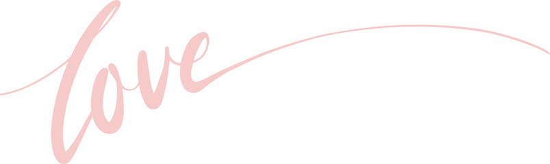 Love lettering text single line handwritten pink brush isolated on transparent background.