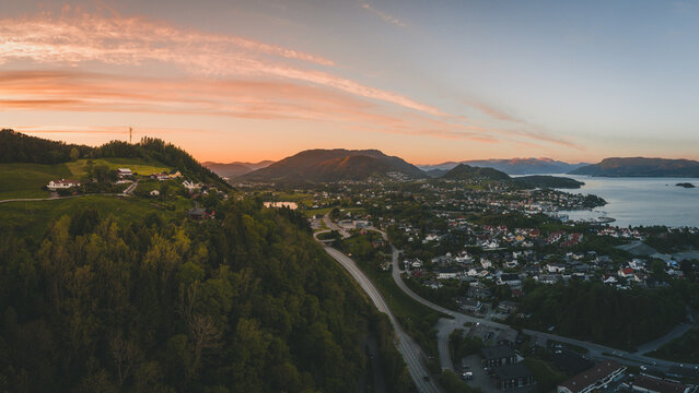 Sunset over Os, Bj&oslash;rnafjorden, Norway