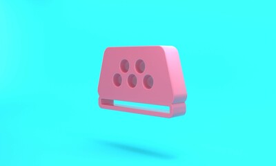Pink Taxi car roof icon isolated on turquoise blue background. Minimalism concept. 3D render illustration