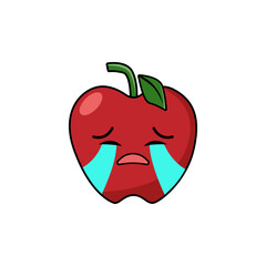 Vector collection of cute crying Apple. Funny fruit  characters isolated on white background, Cute and funny fruit set vector illustration. cry emoji, 
 sad emoticons. vector