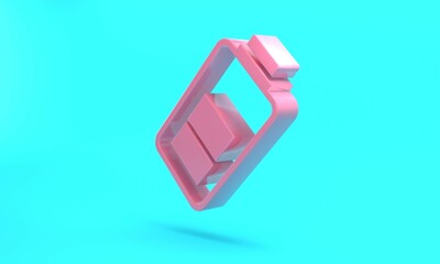 Pink Battery charge level indicator icon isolated on turquoise blue background. Minimalism concept. 3D render illustration