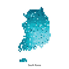Vector isolated geometric illustration with simple icy blue shape of South Korea map. Pixel art style for NFT template. Dotted logo with gradient texture for design on white background