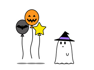 ハロウィン風船とオバケのイラスト1
