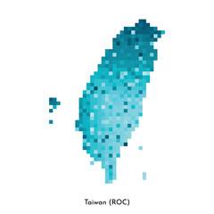 Fototapeta na wymiar Vector isolated geometric illustration with simple icy blue shape of Taiwan (ROC) map. Pixel art style for NFT template. Dotted logo with gradient texture for design on white background