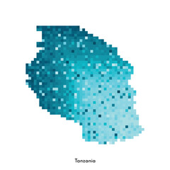 Vector isolated geometric illustration with simple icy blue shape of Tanzania map. Pixel art style for NFT template. Dotted logo with gradient texture for design on white background