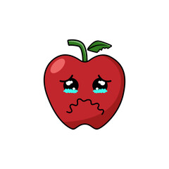 Vector collection of cute crying Apple. Funny fruit  characters isolated on white background, Cute and funny fruit set vector illustration. cry emoji, 
 sad emoticons. vector