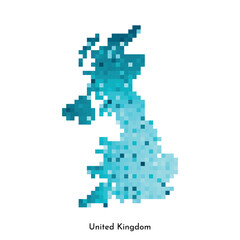 Fototapeta premium Vector isolated geometric illustration with simple icy blue shape of United Kingdom of Great Britain and Northern Ireland map. Pixel art style for NFT template. Dotted logo with gradient texture