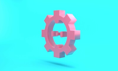 Pink Electrical outlet icon isolated on turquoise blue background. Power socket. Rosette symbol. Minimalism concept. 3D render illustration