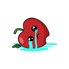 Vector collection of cute crying Apple. Funny fruit  characters isolated on white background, Cute and funny fruit set vector illustration. cry emoji, 
 sad emoticons. vector