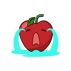 Vector collection of cute crying Apple. Funny fruit characters isolated on white background, Cute and funny fruit set vector illustration. cry emoji, sad emoticons. vector