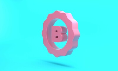 Pink Bottle cap with inscription beer icon isolated on turquoise blue background. Minimalism concept. 3D render illustration
