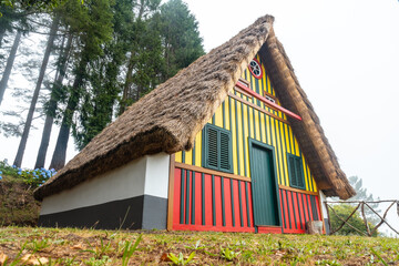 Traditional Madeiran house like those of Santana in the forest of Caldeirao Verde, Santana