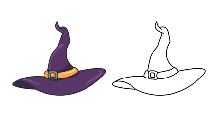 witch hat, black and white and color version, halloween holiday