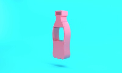 Pink Bottle of water icon isolated on turquoise blue background. Soda aqua drink sign. Minimalism concept. 3D render illustration