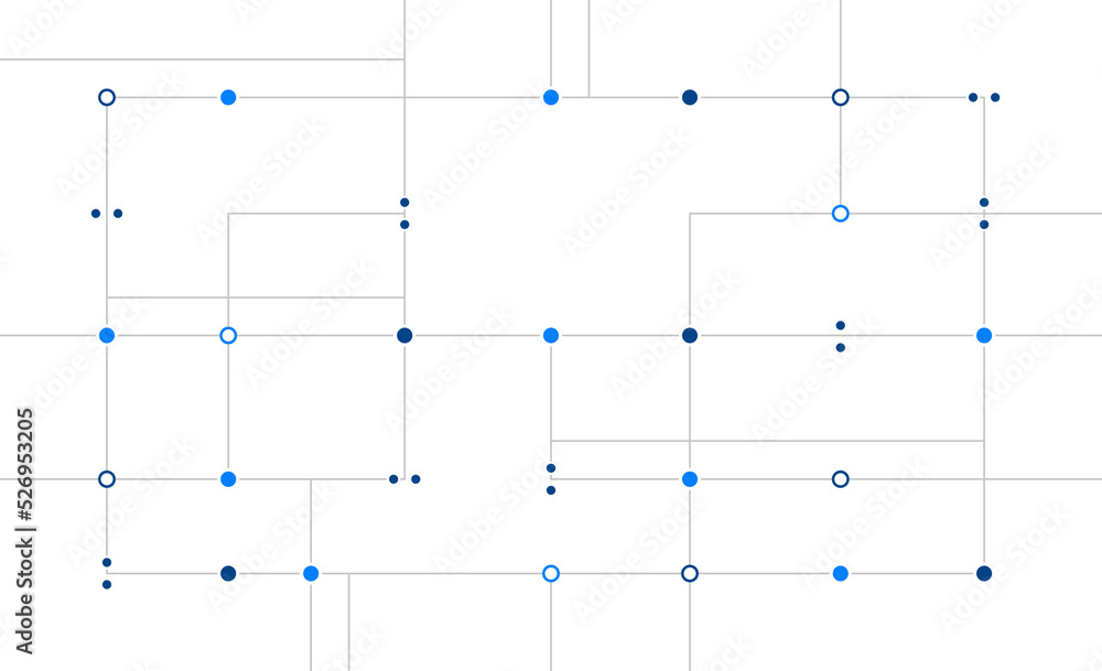 Aufkleber Network system circuit board connected dots and lines background template. Blockchain linked global digital database graphic vector.	